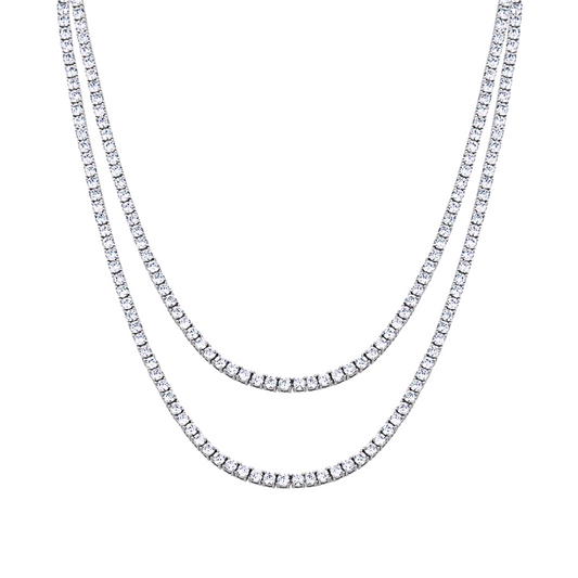 Iced out Moissanite tennis chain necklaces with VVS clarity, showcasing luxury and brilliance in sterling silver.